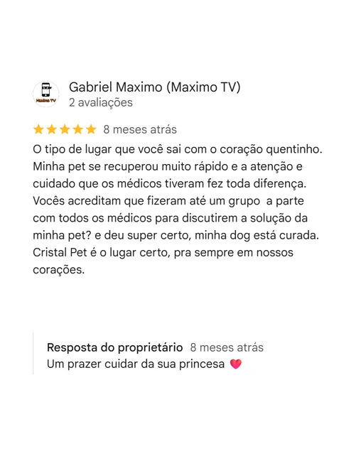 Avaliação de cliente no Google sobre a Cristal